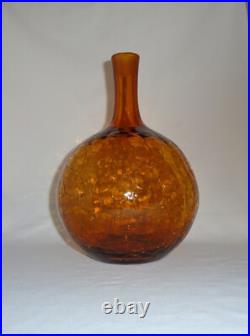 Blenko Crackle Glass Decanter #6533 Honey Joel Myers 1965 Vintage Art Glass