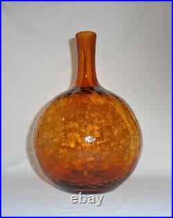 Blenko Crackle Glass Decanter #6533 Honey Joel Myers 1965 Vintage Art Glass