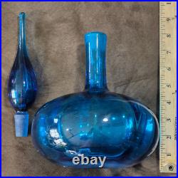 Blenko Decanter 1966 Turquoise Teardrop Joel Myers Design VTG MCM Blown Glass