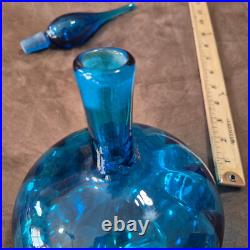 Blenko Decanter 1966 Turquoise Teardrop Joel Myers Design VTG MCM Blown Glass