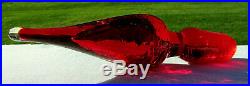 Blenko Glass Vintage Ruby Red Crackle Glass Decanter withFlame Stopper 13H MINT