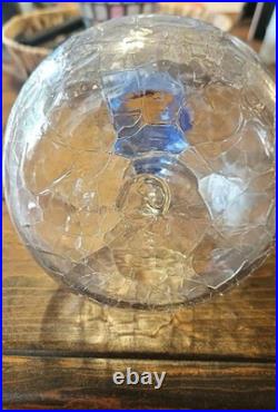 Blenko Handcraft Crackle Glass Decanter Vase Cobalt Blue Coil Wrap Vintage USA