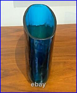 Blenko Husted Vtg Mid Century Modern Teal Blue Art Glass Vase Decanter Rare 542
