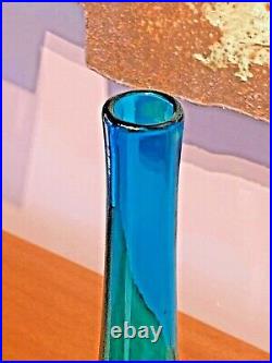 Blenko Husted Vtg Mid Century Modern Teal Blue Art Glass Vase Decanter Rare 5616