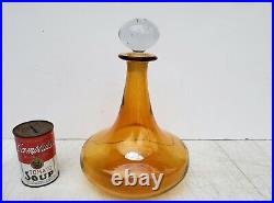 Blenko Liquor Decanter Bottle Amber Glass Barware Handcraft Mid Century Vintage