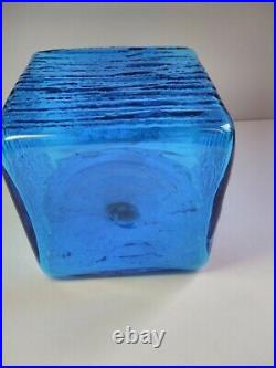 Blenko Square Decanter Stopper Blue Ripple Tree Bark 6224-L Wayne Husted 11'