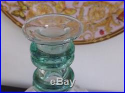 Blenko Vintage Crackle And Green Tear Drop Stopper Glass Decanter