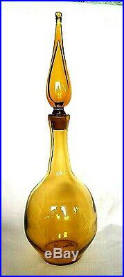 Blenko Vintage Yellow Amber Art Glass Decanter with Stopper Mid Century Modern