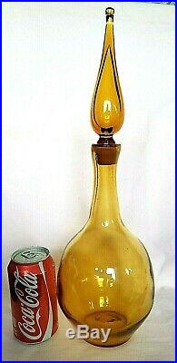 Blenko Vintage Yellow Amber Art Glass Decanter with Stopper Mid Century Modern
