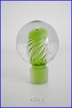 Blenko Vtg Mid Century Modern Green Air Twist Glass Decanter Stopper Myers 6716