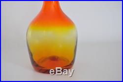Blenko Vtg Mid Century Modern Tangerine Amberina Glass Decanter Stopper Myers