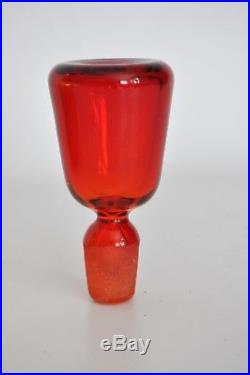 Blenko Vtg Mid Century Modern Tangerine Amberina Glass Decanter Stopper Myers