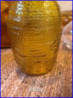 Blenko Vtg Mid Century Modern Yellow Honey Glass Decanter Stopper Retro Bottle