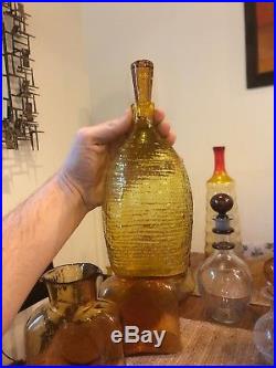 Blenko Vtg Mid Century Modern Yellow Honey Glass Decanter Stopper Retro Bottle