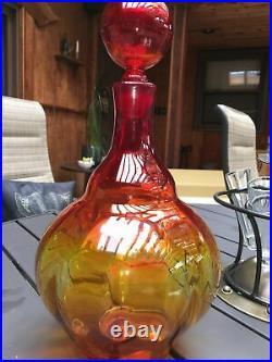 Blenko handcraft decanter vintage yellow orange red huge