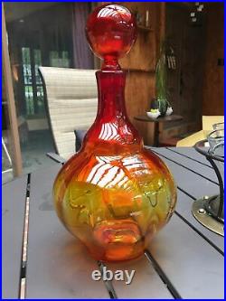 Blenko handcraft decanter vintage yellow orange red huge