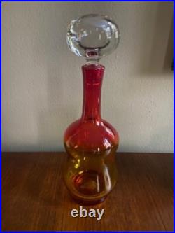 Blenko vintage glass decanter collectable red yellow with clear glass stopper