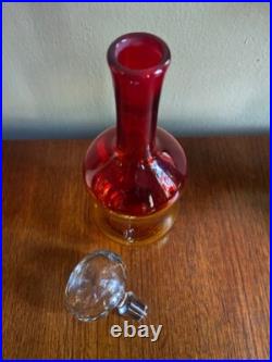 Blenko vintage glass decanter collectable red yellow with clear glass stopper