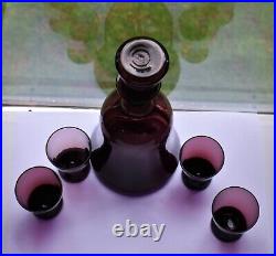 Blown Amythest Art Glass Decanter and Shot Glasses Italian Early Vintage/Antique