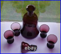 Blown Amythest Art Glass Decanter and Shot Glasses Italian Early Vintage/Antique