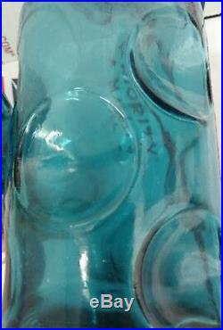 Blue 10 Tall Made In Italy Decanter Bottle With Stopper Bubbled glass Vintage