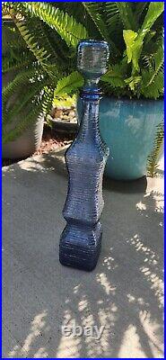 Blue Genie Bottle Decanter 1960s Italian Empoli Vintage MCM Textured Glass Wow