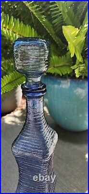 Blue Genie Bottle Decanter 1960s Italian Empoli Vintage MCM Textured Glass Wow