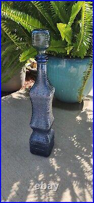 Blue Genie Bottle Decanter 1960s Italian Empoli Vintage MCM Textured Glass Wow