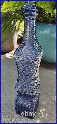 Blue Genie Bottle Decanter 1960s Italian Empoli Vintage MCM Textured Glass Wow