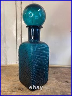 Blue Glass Decanter Vintage Italian Art Glass