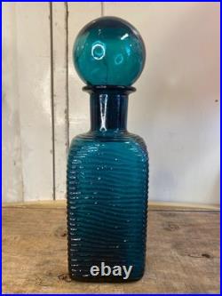 Blue Glass Decanter Vintage Italian Art Glass