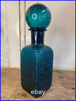 Blue Glass Decanter Vintage Italian Art Glass