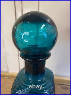 Blue Glass Decanter Vintage Italian Art Glass