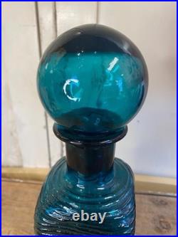 Blue Glass Decanter Vintage Italian Art Glass