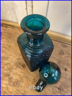 Blue Glass Decanter Vintage Italian Art Glass