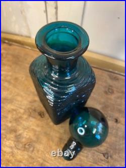 Blue Glass Decanter Vintage Italian Art Glass