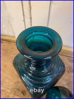 Blue Glass Decanter Vintage Italian Art Glass