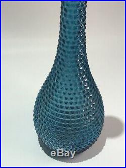 Blue genie bottle decanter 1960s glass mcm vintage medium Italy