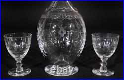Boda Floral Crystal Cordial Decanter & Stopper with 10 Glasses Vtg Signed