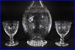 Boda Floral Crystal Cordial Decanter & Stopper with 10 Glasses Vtg Signed