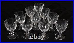 Boda Floral Crystal Cordial Decanter & Stopper with 10 Glasses Vtg Signed