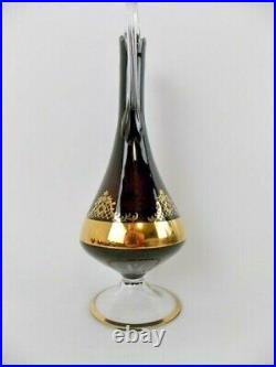 Bohemia Crystal Decanter & 5 Glasses Deep Purple Gold Filigree Accent Stunning