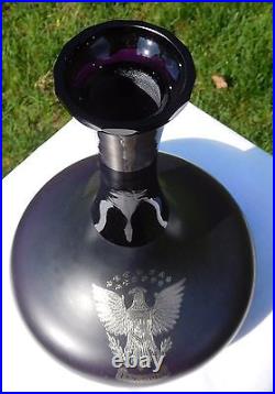 Bohemia Glass Silver Bald Eagle Decanter Bottle Dark Purple Bicentennial Vintage