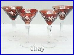 Bohemian AJKA Cut to Clear Crystal 7 Tall Set of 4 Vintage Martini Glasses Red
