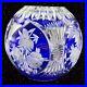Bohemian-Czech-Cut-To-Clear-Cobalt-Blue-Crystal-Glass-Centerpiece-Rose-Bowl-Vtg-01-xct