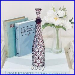 Bohemian Czech Cut to Clear Purple Crystal Glass Decanter Bottle with Stopper Vtg