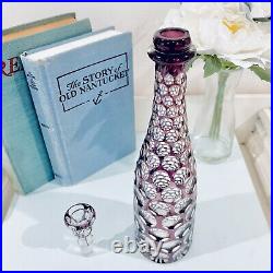 Bohemian Czech Cut to Clear Purple Crystal Glass Decanter Bottle with Stopper Vtg