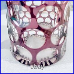 Bohemian Czech Cut to Clear Purple Crystal Glass Decanter Bottle with Stopper Vtg