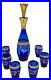 Bohemian-Czech-Glass-Decanter-6-Mini-Glasses-Cobalt-Blue-Gold-Floral-New-Vintage-01-ttm