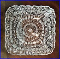 Bohemian Czech Vintage Crystal 11 Square Bowl Hand Cut Queen Lace 24%Lead Glass